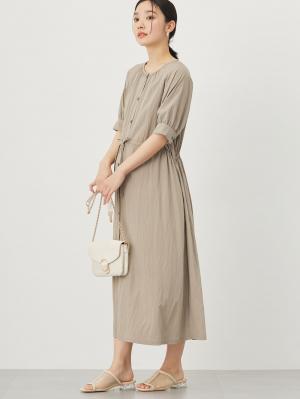 マタニティ ワンピース|ウエストギャザー半袖ワンピース　マタニティ・授乳服【出産後も長く着られる】|ベージュ