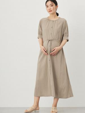 ウエストギャザー半袖ワンピース　マタニティ・授乳服【出産後も長く着られる】10554