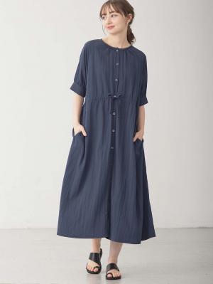 マタニティ ワンピース|ウエストギャザー半袖ワンピース　マタニティ・授乳服【出産後も長く着られる】|ネイビー