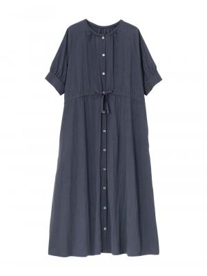 マタニティ ワンピース|ウエストギャザー半袖ワンピース　マタニティ・授乳服【出産後も長く着られる】|ネイビー