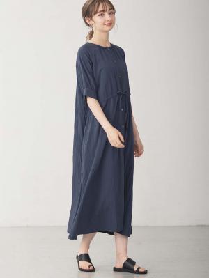 マタニティ ワンピース|ウエストギャザー半袖ワンピース　マタニティ・授乳服【出産後も長く着られる】|ネイビー