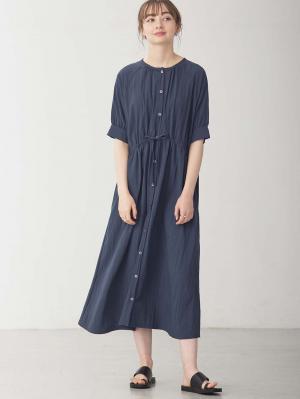 マタニティ ワンピース|ウエストギャザー半袖ワンピース　マタニティ・授乳服【出産後も長く着られる】|ネイビー