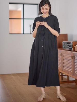 ウエストギャザー半袖ワンピース　マタニティ・授乳服【出産後も長く着られる】10554
