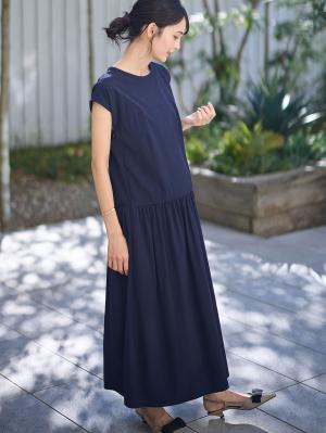 マタニティ ワンピース|切替ギャザーフレンチスリーブワンピース　マタニティ・授乳服【産後も長く着られる】|ダークネイビー