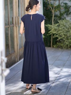 マタニティ ワンピース|切替ギャザーフレンチスリーブワンピース　マタニティ・授乳服【産後も長く着られる】|ダークネイビー