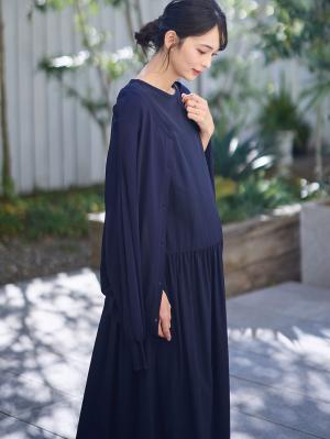 マタニティ ワンピース|切替ギャザーフレンチスリーブワンピース　マタニティ・授乳服【産後も長く着られる】|ダークネイビー