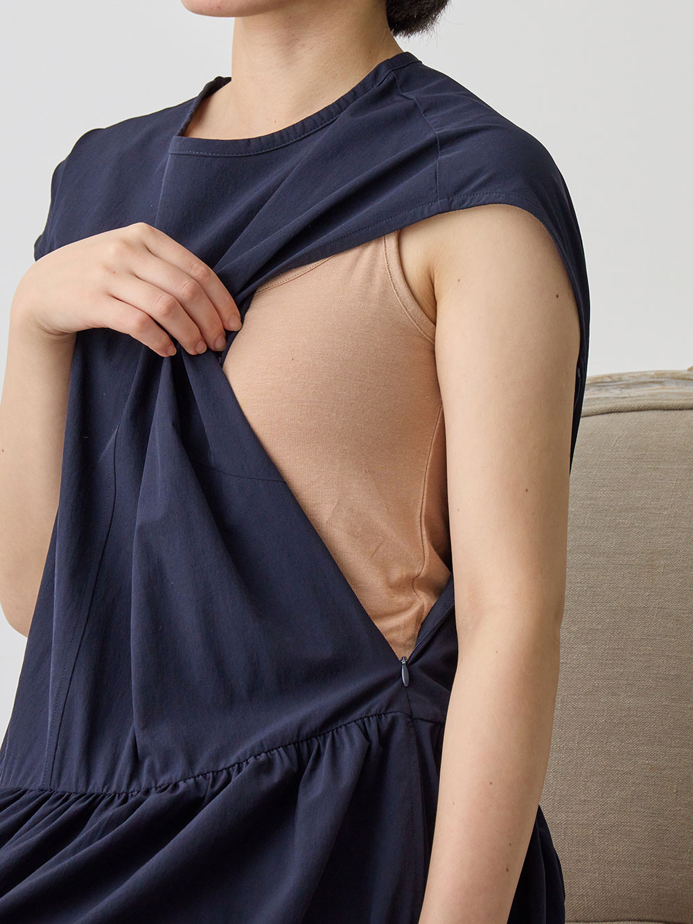 マタニティ ワンピース|切替ギャザーフレンチスリーブワンピース　マタニティ・授乳服【産後も長く着られる】