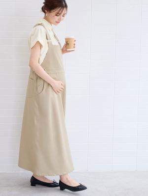 マタニティ ワンピース|Aラインジャンパースカート(Wアジャスター付)　マタニティ・授乳服【出産後も長く着られる】|ライトベージュ