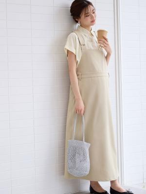 マタニティ ワンピース|Aラインジャンパースカート(Wアジャスター付)　マタニティ・授乳服【出産後も長く着られる】|ライトベージュ