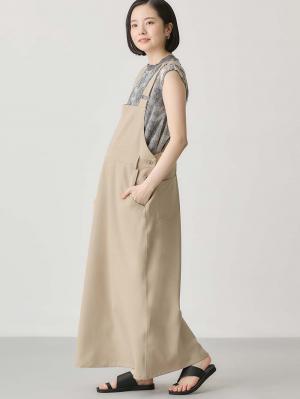 マタニティ ワンピース|Aラインジャンパースカート(Wアジャスター付)　マタニティ・授乳服【出産後も長く着られる】|ライトベージュ