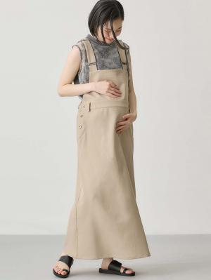 マタニティ ワンピース|Aラインジャンパースカート(Wアジャスター付)　マタニティ・授乳服【出産後も長く着られる】|ライトベージュ