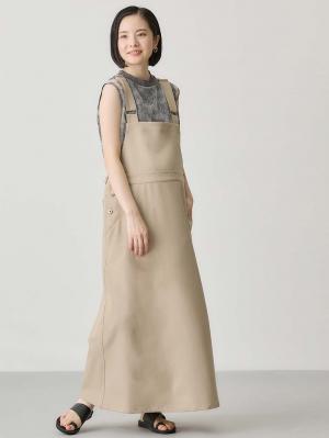 マタニティ ワンピース|Aラインジャンパースカート(Wアジャスター付)　マタニティ・授乳服【出産後も長く着られる】|ライトベージュ