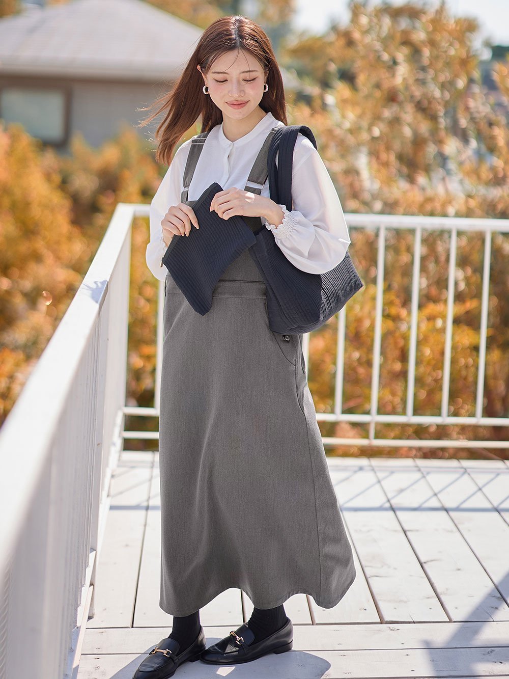 Aラインジャンパースカート(Wアジャスター付)　マタニティ・授乳服【出産後も長く着られる】