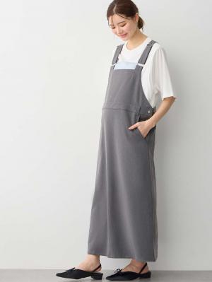 マタニティ ワンピース|Aラインジャンパースカート(Wアジャスター付)　マタニティ・授乳服【出産後も長く着られる】|チャコールグレー