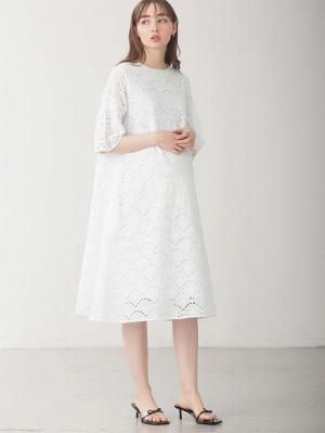 マタニティ ワンピース|カットワークレース半袖ワンピース マタニティ・授乳服【出産後も長く着られる】|オフホワイト