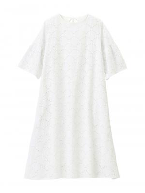 マタニティ ワンピース|カットワークレース半袖ワンピース マタニティ・授乳服【出産後も長く着られる】|オフホワイト