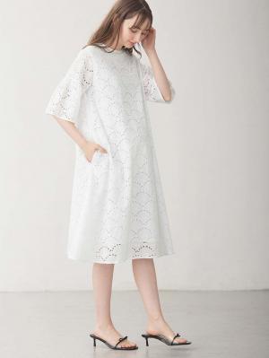 マタニティ ワンピース|カットワークレース半袖ワンピース マタニティ・授乳服【出産後も長く着られる】|オフホワイト