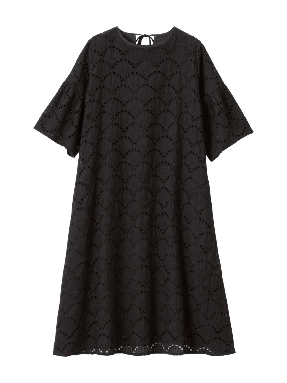 マタニティ ワンピース|カットワークレース半袖ワンピース マタニティ・授乳服【出産後も長く着られる】|ブラック