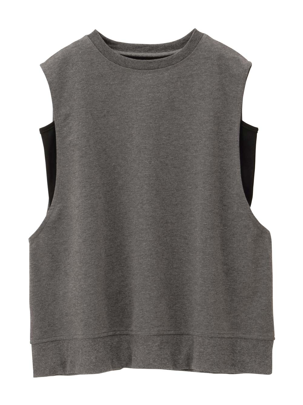 マタニティ トップス|綿混スウェット重ね着風フレンチスリーブトップス マタニティ・授乳服【出産後も長く着られる】|杢チャコール