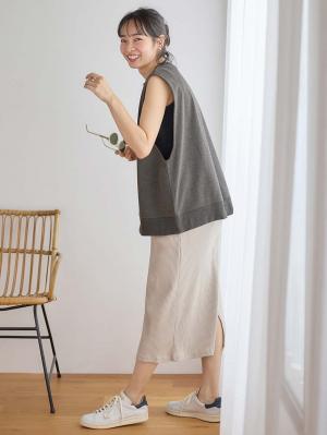 マタニティ トップス|綿混スウェット重ね着風フレンチスリーブトップス マタニティ・授乳服【出産後も長く着られる】|杢チャコール