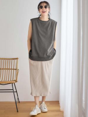 マタニティ トップス|綿混スウェット重ね着風フレンチスリーブトップス マタニティ・授乳服【出産後も長く着られる】|杢チャコール