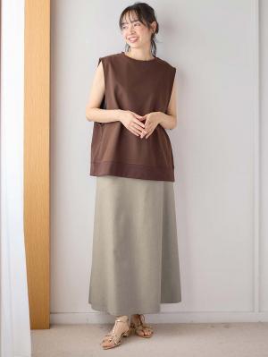 マタニティ トップス|綿混スウェット重ね着風フレンチスリーブトップス マタニティ・授乳服【出産後も長く着られる】|ブラウン