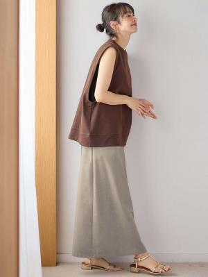 マタニティ トップス|綿混スウェット重ね着風フレンチスリーブトップス マタニティ・授乳服【出産後も長く着られる】|ブラウン