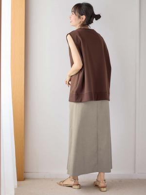 マタニティ トップス|綿混スウェット重ね着風フレンチスリーブトップス マタニティ・授乳服【出産後も長く着られる】|ブラウン