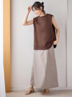 マタニティ トップス|綿混スウェット重ね着風フレンチスリーブトップス マタニティ・授乳服【出産後も長く着られる】|杢チャコール