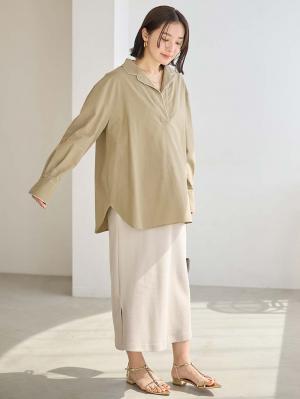 マタニティ スカート|綿混カットソーIラインマキシスカート　マタニティ・産後【出産後も長く着られる】|アイスベージュ