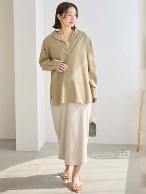 マタニティ スカート|綿混カットソーIラインマキシスカート　マタニティ・産後【出産後も長く着られる】|アイスベージュ