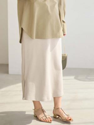 マタニティ スカート|綿混カットソーIラインマキシスカート　マタニティ・産後【出産後も長く着られる】|アイスベージュ