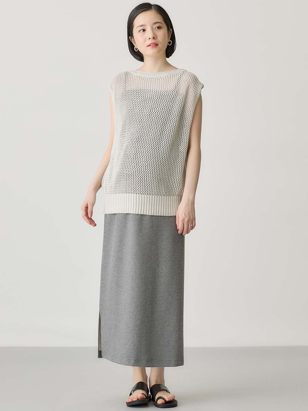 マタニティ スカート|綿混カットソーIラインマキシスカート　マタニティ・産後【出産後も長く着られる】|杢グレー