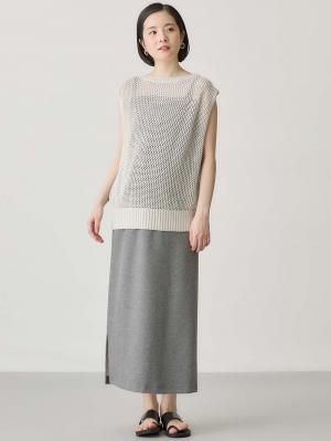 マタニティ スカート|綿混カットソーIラインマキシスカート　マタニティ・産後【出産後も長く着られる】|杢グレー