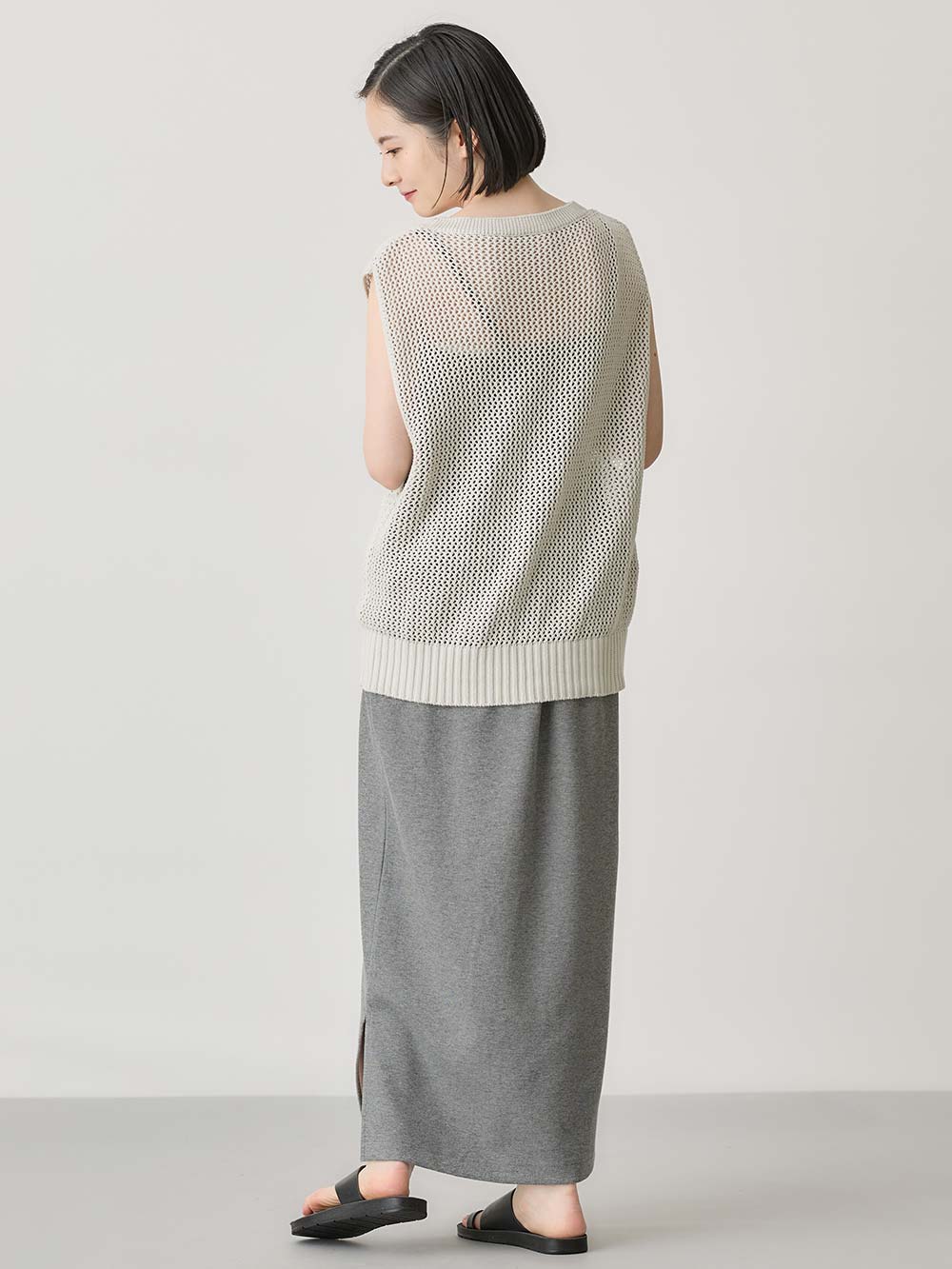 マタニティ スカート|綿混カットソーIラインマキシスカート　マタニティ・産後【出産後も長く着られる】|杢グレー