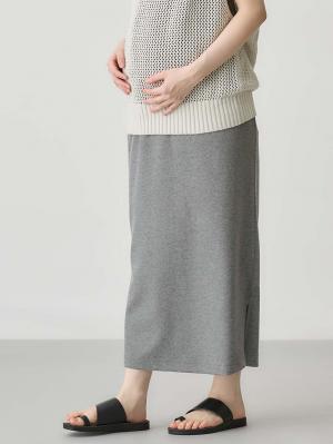 マタニティ スカート|綿混カットソーIラインマキシスカート　マタニティ・産後【出産後も長く着られる】|杢グレー
