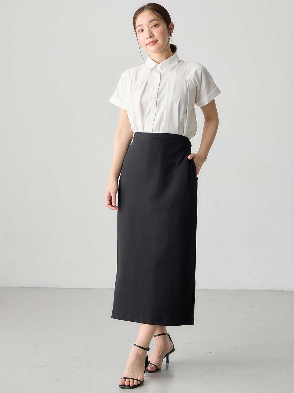 マタニティ スカート|綿混カットソーIラインマキシスカート　マタニティ・産後【出産後も長く着られる】|ブラック