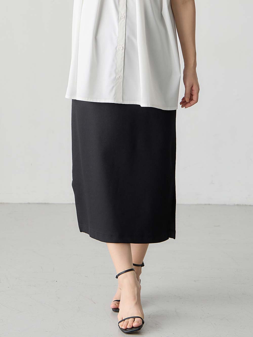 マタニティ スカート|綿混カットソーIラインマキシスカート　マタニティ・産後【出産後も長く着られる】|ブラック