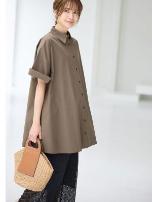 マタニティ トップス|Aラインロング丈シャツ マタニティ・授乳服【出産後も長く着られる】|ブラウン