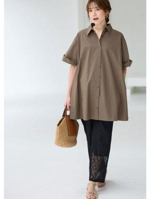 マタニティ トップス|Aラインロング丈シャツ マタニティ・授乳服【出産後も長く着られる】|ブラウン