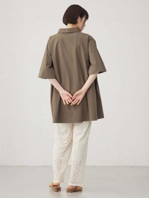 マタニティ トップス|Aラインロング丈シャツ マタニティ・授乳服【出産後も長く着られる】|ブラウン