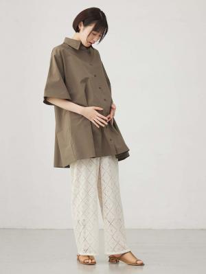 マタニティ トップス|Aラインロング丈シャツ マタニティ・授乳服【出産後も長く着られる】|ブラウン