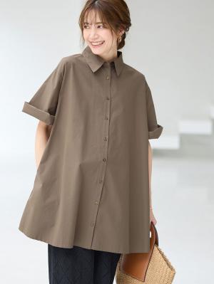 マタニティ トップス|Aラインロング丈シャツ マタニティ・授乳服【出産後も長く着られる】|ブラウン