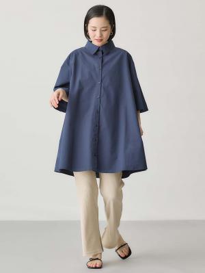 マタニティ トップス|Aラインロング丈シャツ マタニティ・授乳服【出産後も長く着られる】|ネイビー