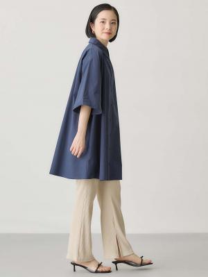 マタニティ トップス|Aラインロング丈シャツ マタニティ・授乳服【出産後も長く着られる】|ネイビー