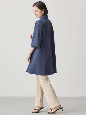 マタニティ トップス|Aラインロング丈シャツ マタニティ・授乳服【出産後も長く着られる】|ネイビー