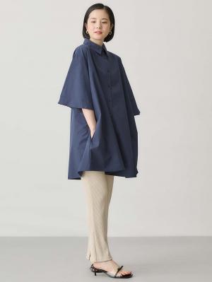 マタニティ トップス|Aラインロング丈シャツ マタニティ・授乳服【出産後も長く着られる】|ネイビー