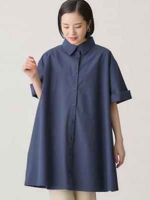 マタニティ トップス|Aラインロング丈シャツ マタニティ・授乳服【出産後も長く着られる】|ネイビー