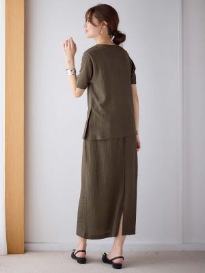 マタニティ トップス|サイドスリットぽこぽこジャガードトップス　マタニティ・授乳服【出産後も長く着られる】|モカ