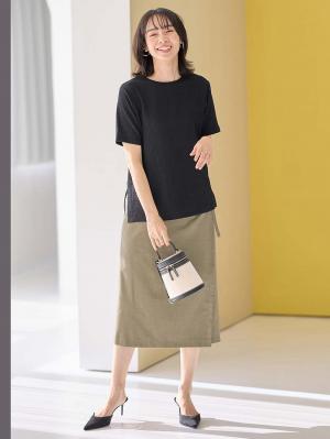 マタニティ トップス|サイドスリットぽこぽこジャガードトップス　マタニティ・授乳服【出産後も長く着られる】|ブラック